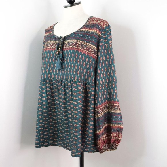 Lascana for Venus Women's L Ethnic Boho Long Sleeve Babydoll Blouse Top - Picture 3 of 8